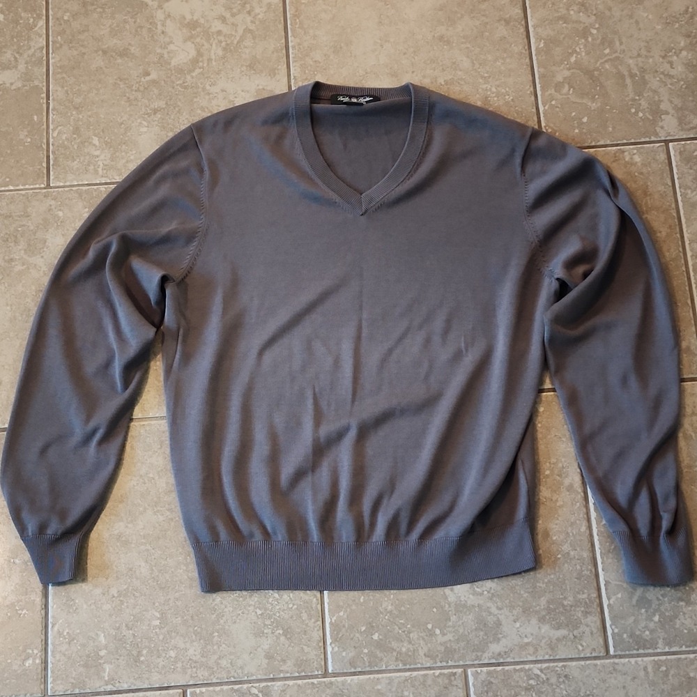 Brooks Brothers Country Club Men's V-Neck Pullover Sweater Silk Cotton Gray XL